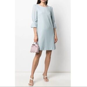 Goat London Gem Flounce Sleeve Wool Tunic Dress 6 Frost Blue NWOT